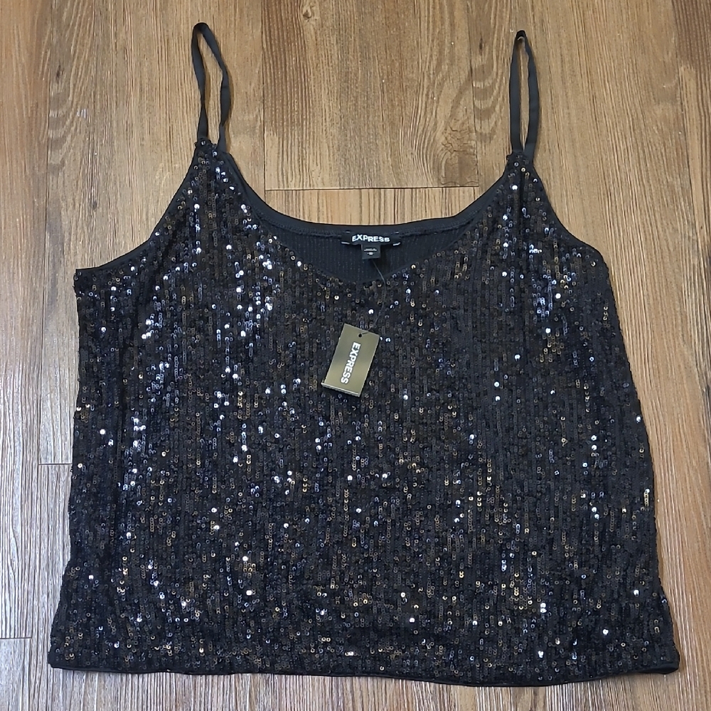 Express Black Sequin Camisole Top for women zise m new nwt.